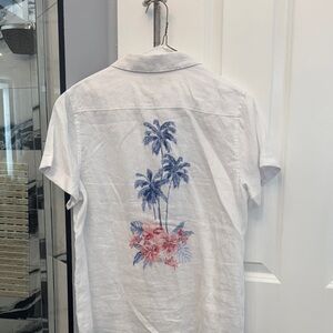 Tommy Bahama White Shirt with Blue and Pink Palm Design